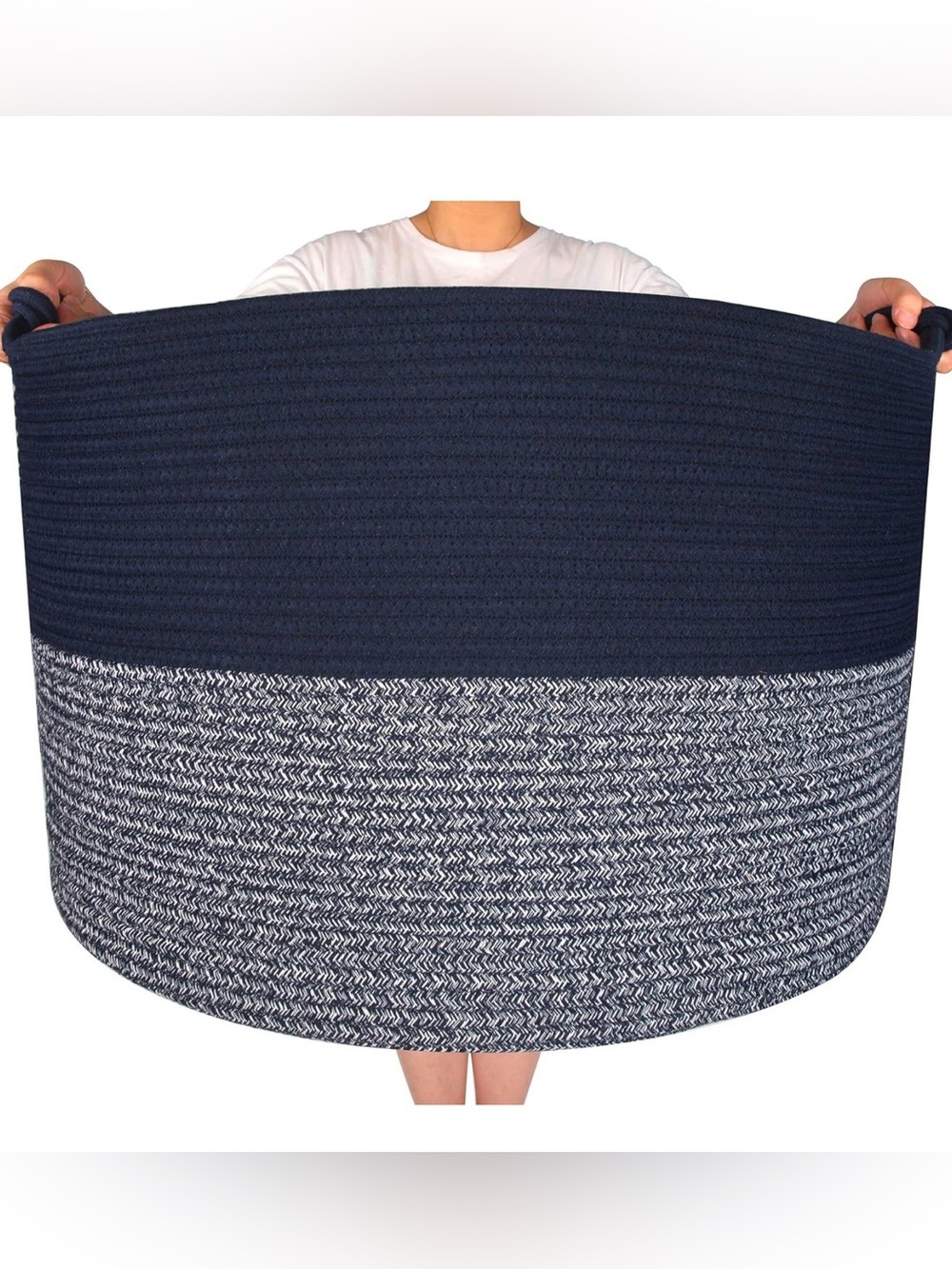 Large Navy and White Braided Storage Basket - Brand: